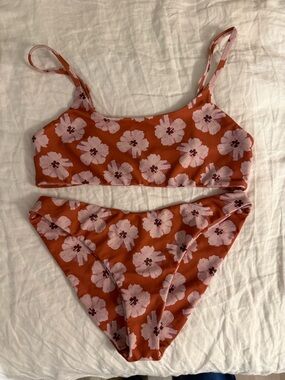 Lokahi Swimwear Pink and Terracotta Floral Bikini
